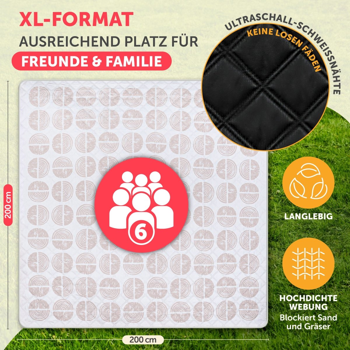 PREMIUM PICKNICKDECKE Wasserabweisend - leicht Waschbar - 