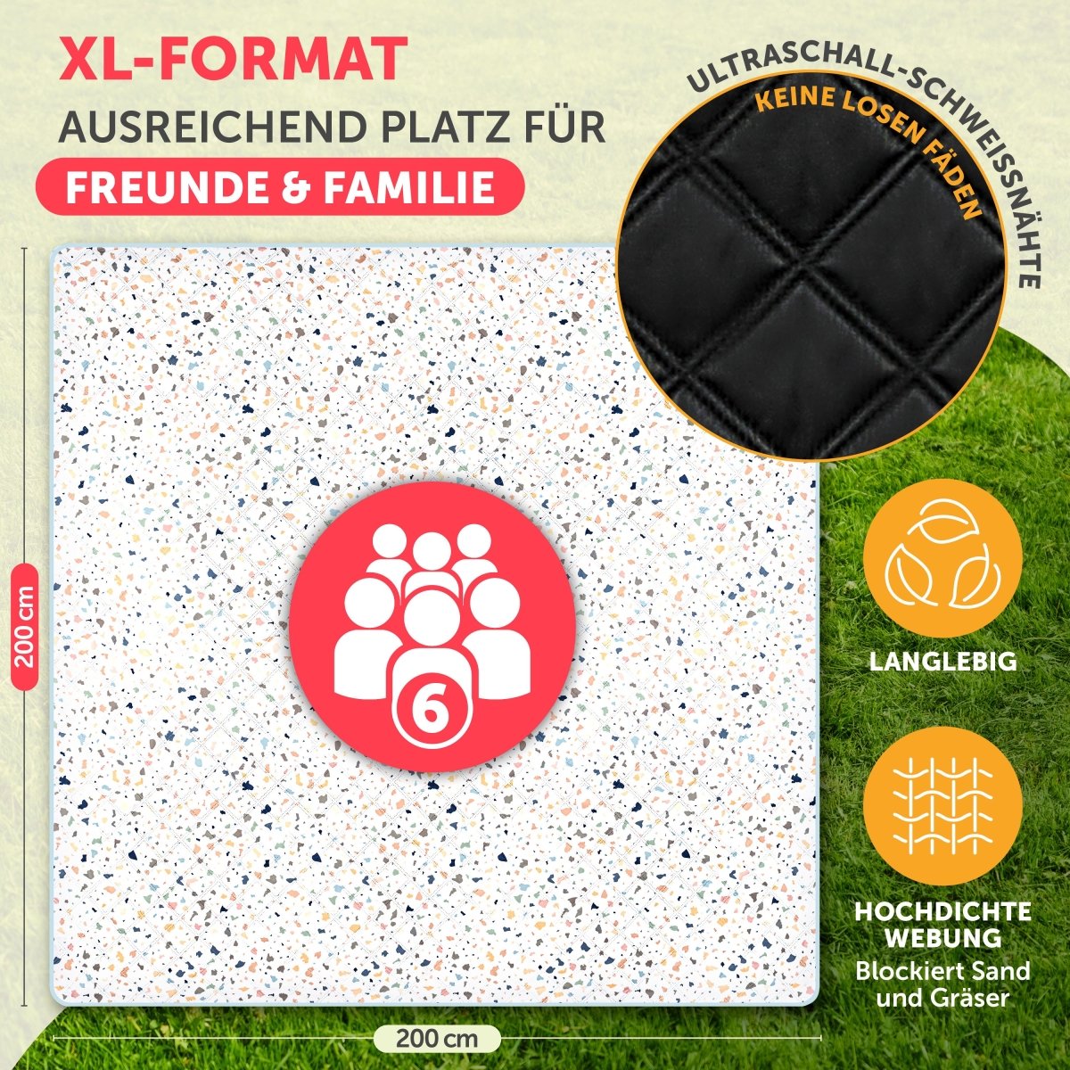 PREMIUM PICKNICKDECKE Wasserabweisend - leicht Waschbar - 