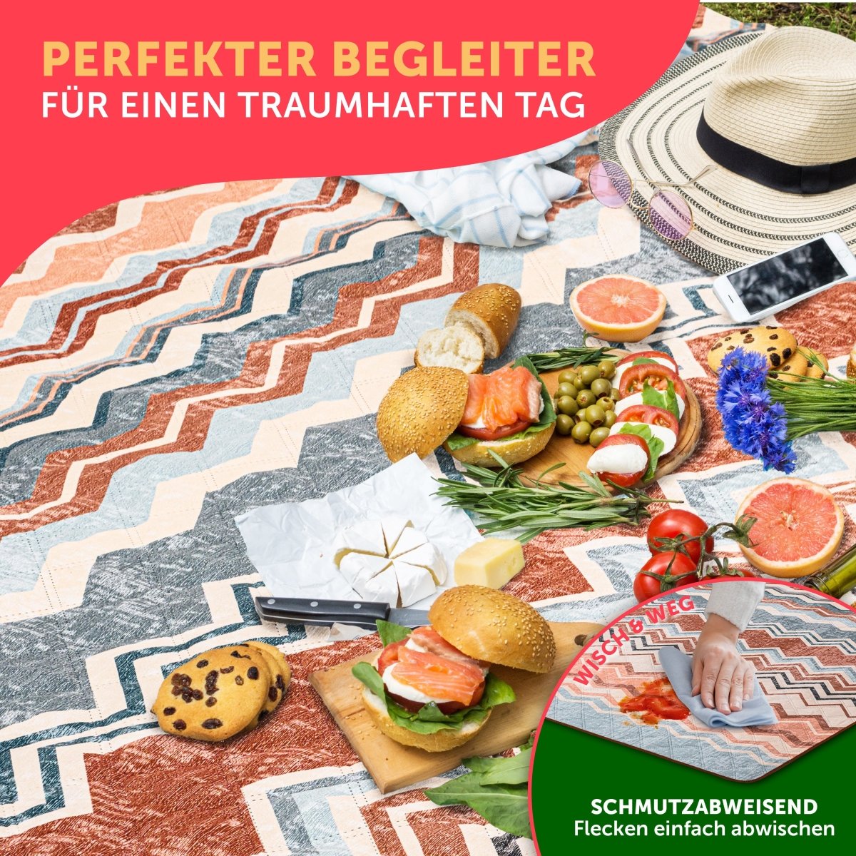 PREMIUM PICKNICKDECKE Wasserabweisend - leicht Waschbar - 