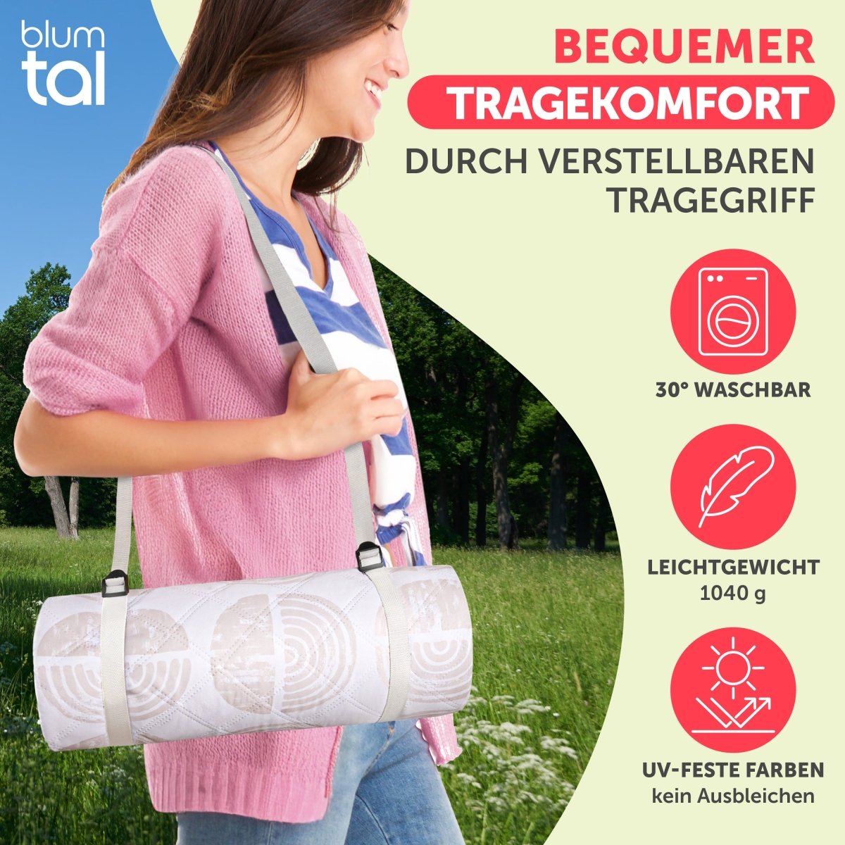 PREMIUM PICKNICKDECKE Wasserabweisend - leicht Waschbar - 