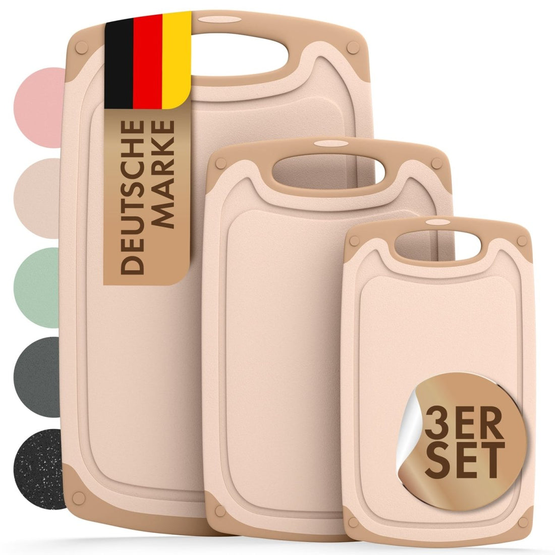 SCHNEIDEBRETT aus Kunststoff mit Saftrillen + Set &amp; Farben - 