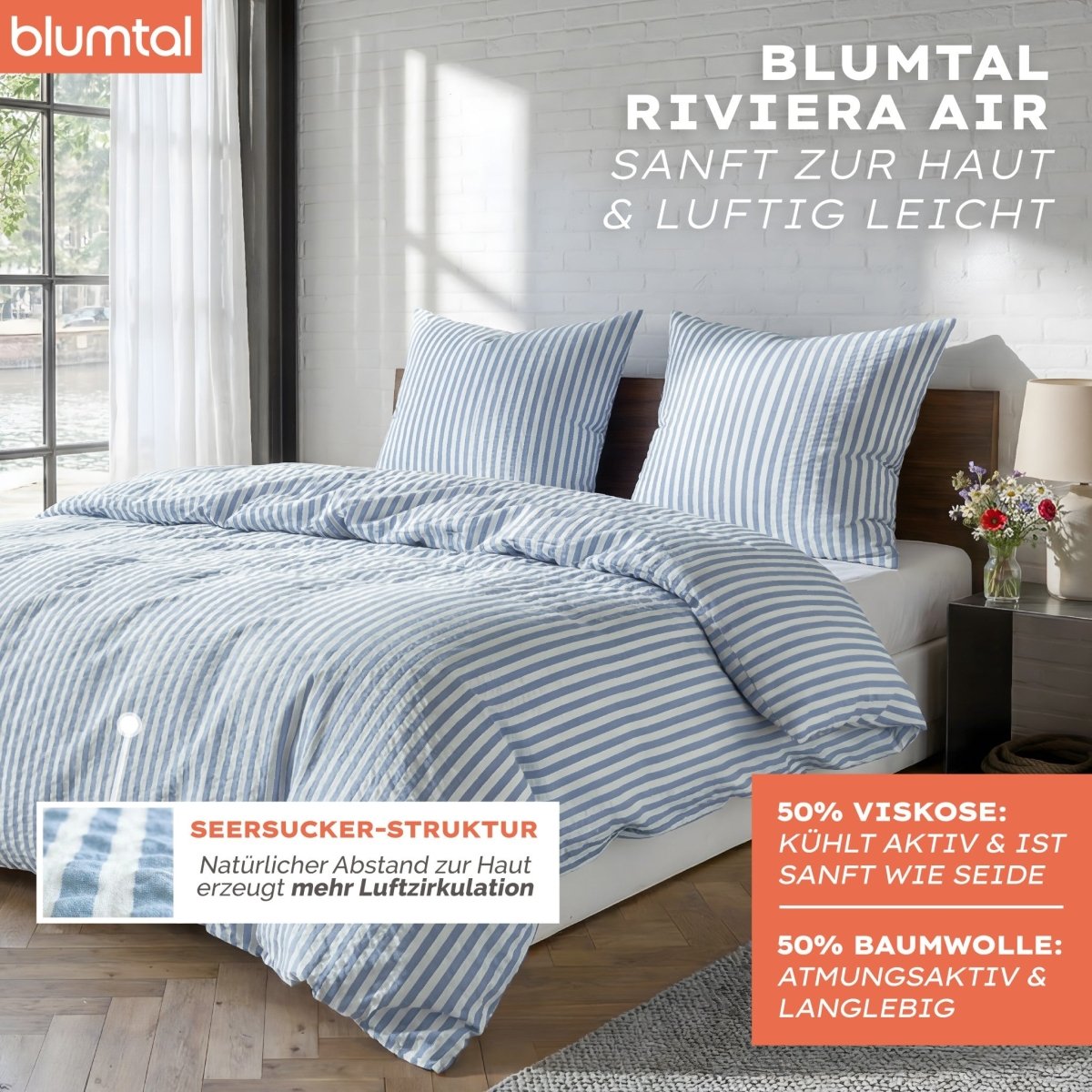 Seersucker BETTWÄSCHE Mani aus 50% Baumwolle &amp; 50% Viskose - Oeko - Tex zertifiziert - 