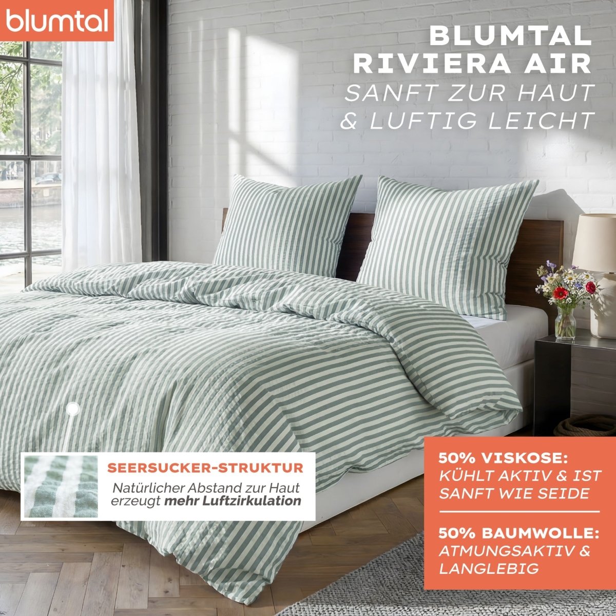 Seersucker BETTWÄSCHE Mani aus 50% Baumwolle &amp; 50% Viskose - Oeko - Tex zertifiziert - 