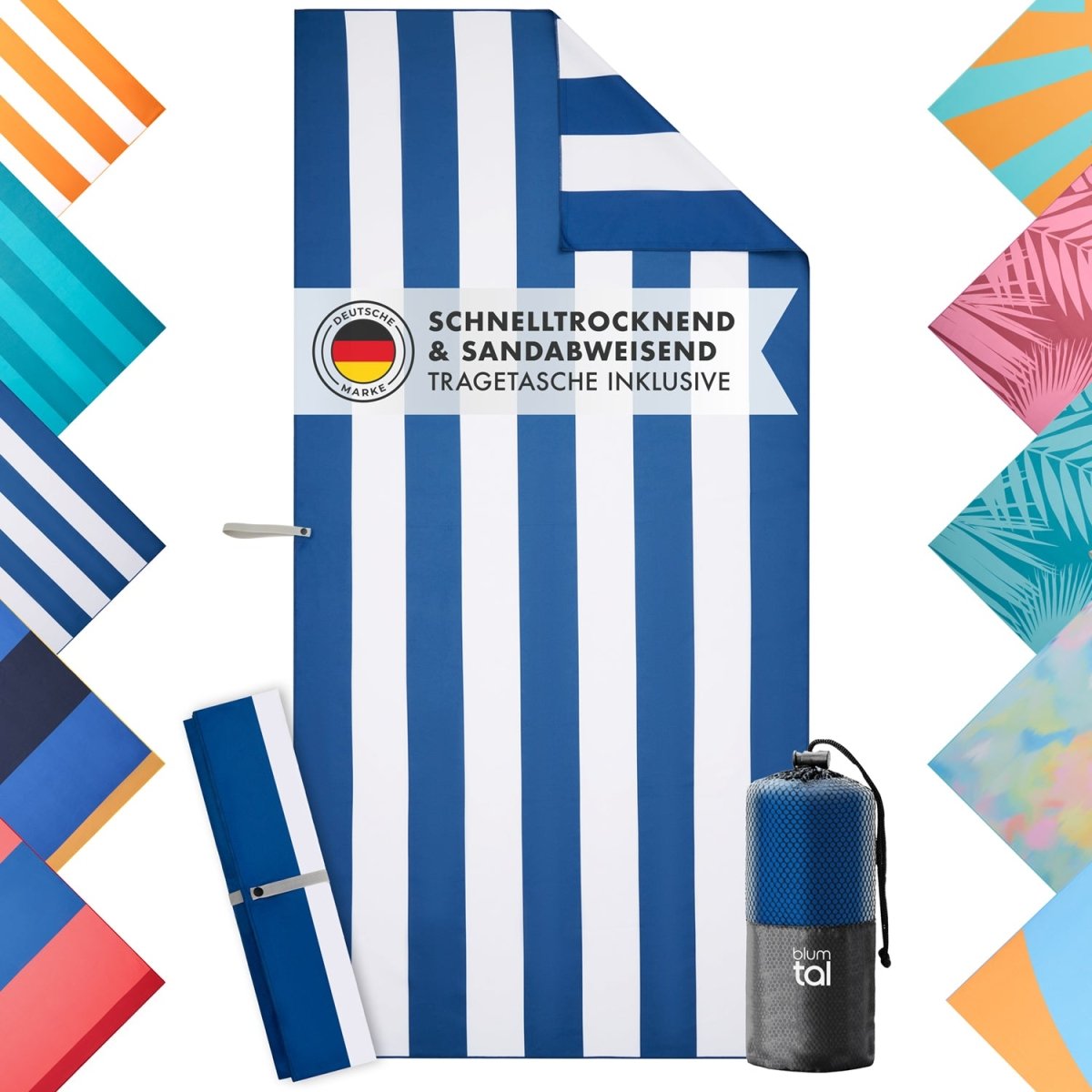 STRANDHANDTUCH aus Mikrofaser - 90x180cm kompakt und schnelltrocknend - 