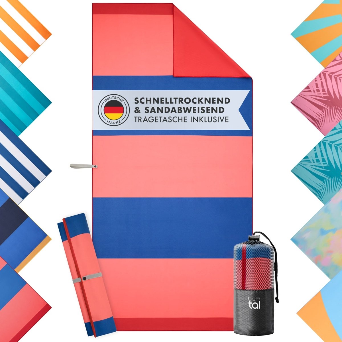 STRANDHANDTUCH aus Mikrofaser - 90x180cm kompakt und schnelltrocknend - 