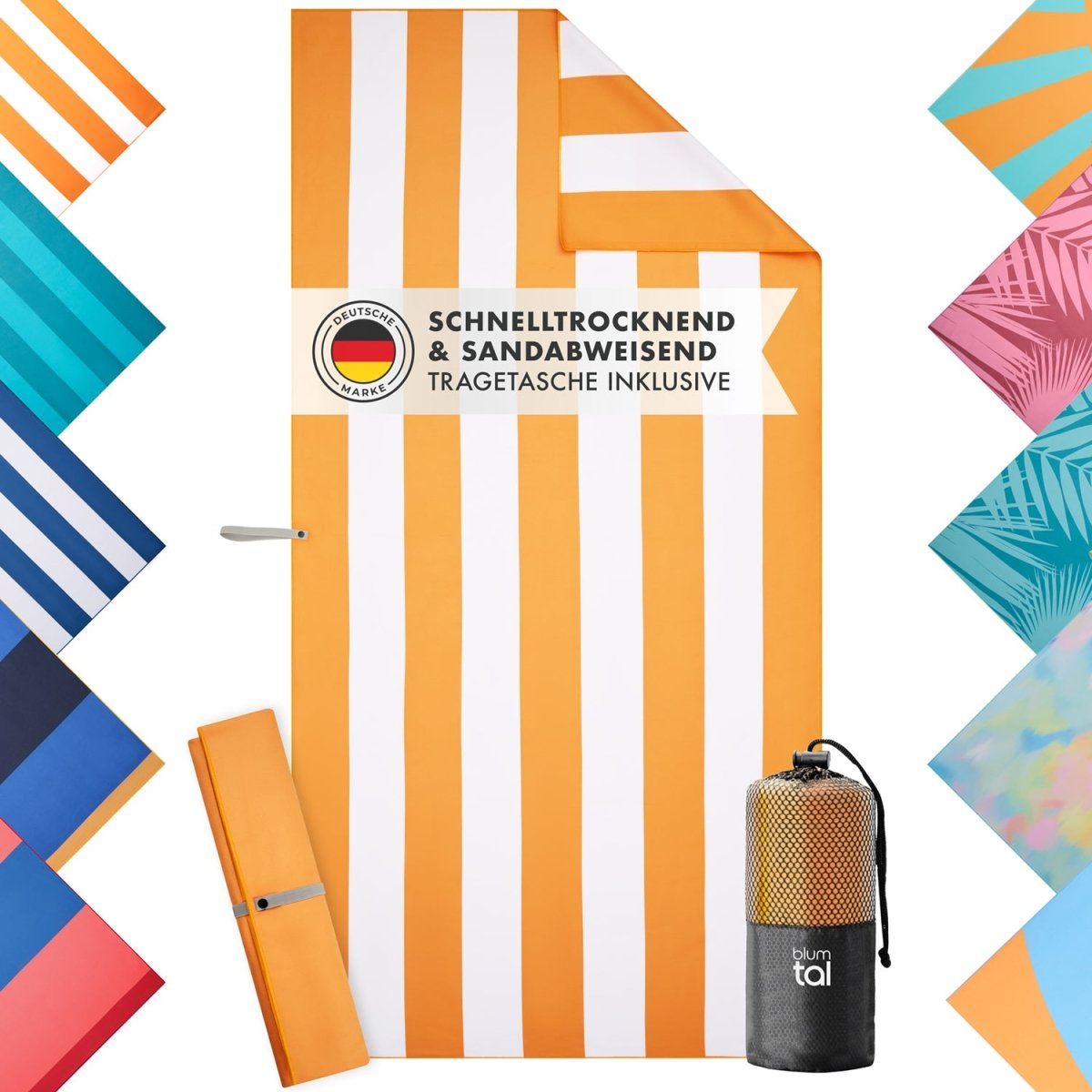 STRANDHANDTUCH aus Mikrofaser - 90x180cm kompakt und schnelltrocknend - 
