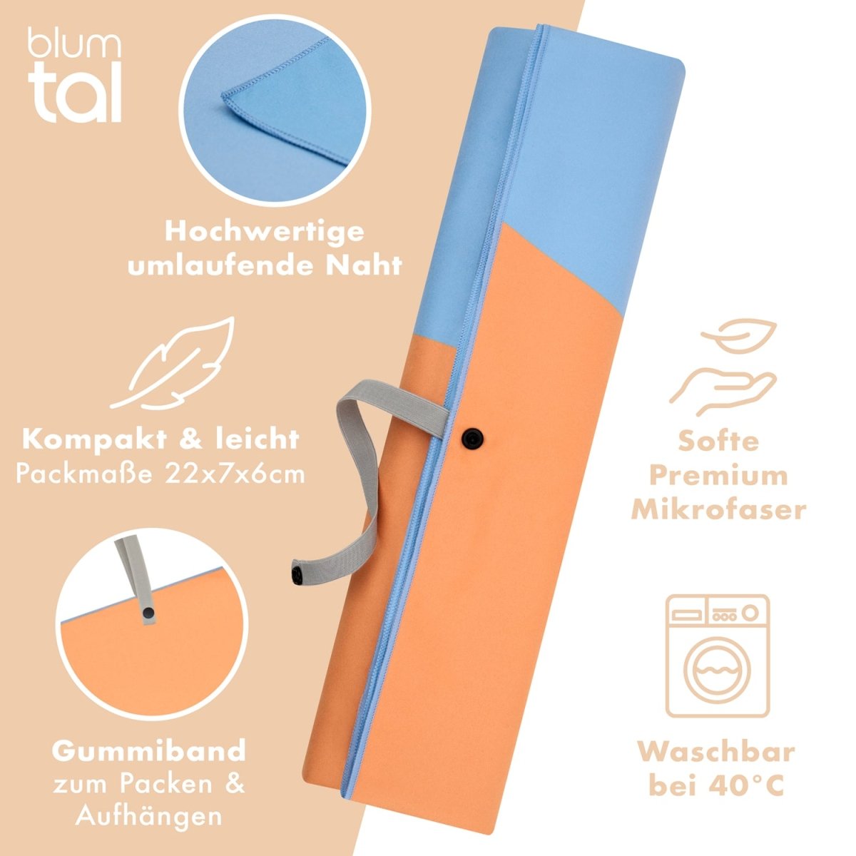 STRANDHANDTUCH aus Mikrofaser - 90x180cm kompakt und schnelltrocknend-