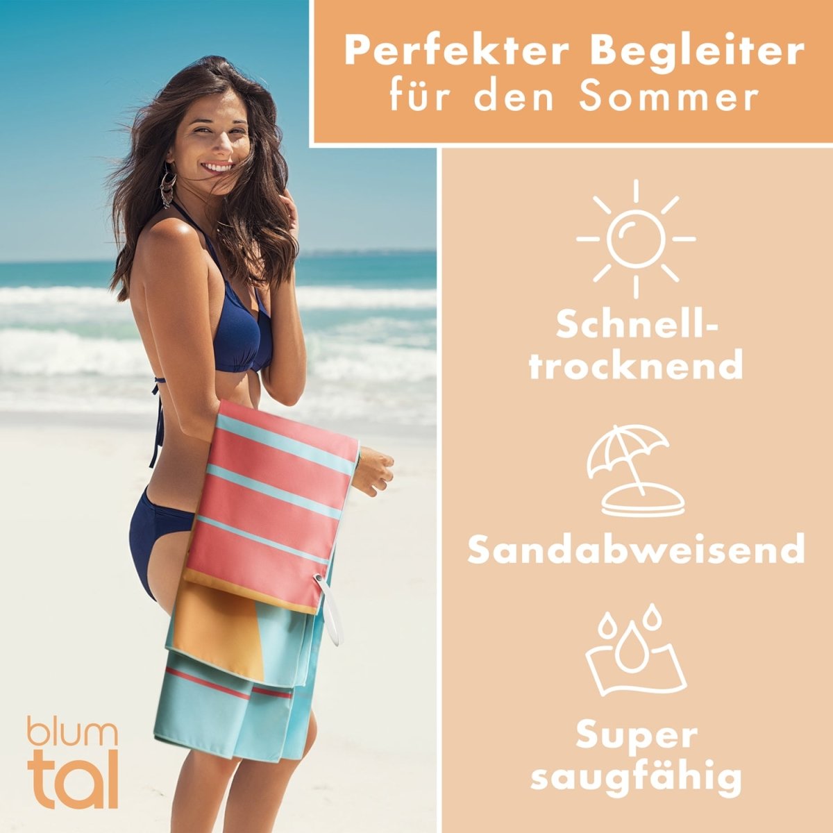 STRANDHANDTUCH aus Mikrofaser - 90x180cm kompakt und schnelltrocknend-