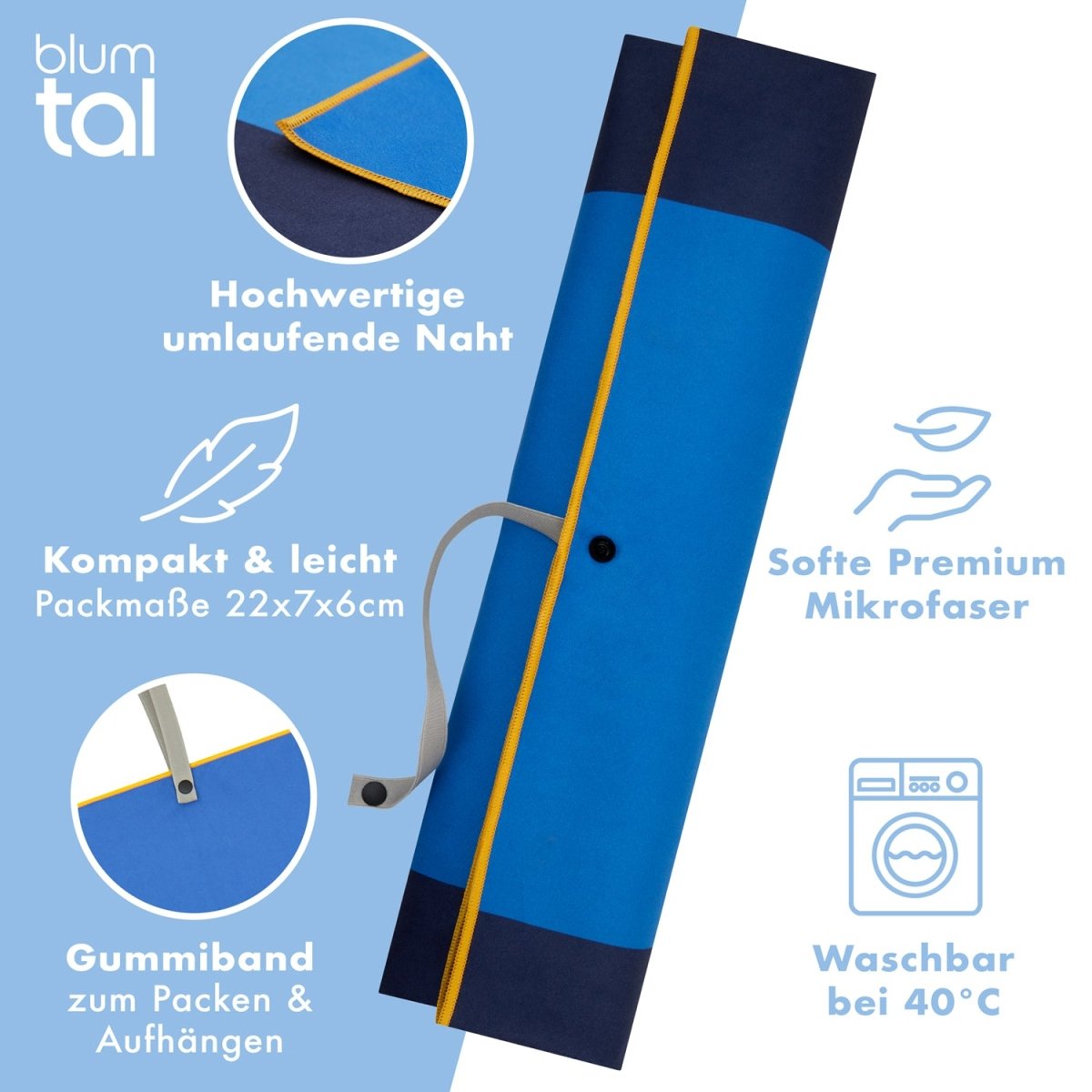 STRANDHANDTUCH aus Mikrofaser - 90x180cm kompakt und schnelltrocknend-