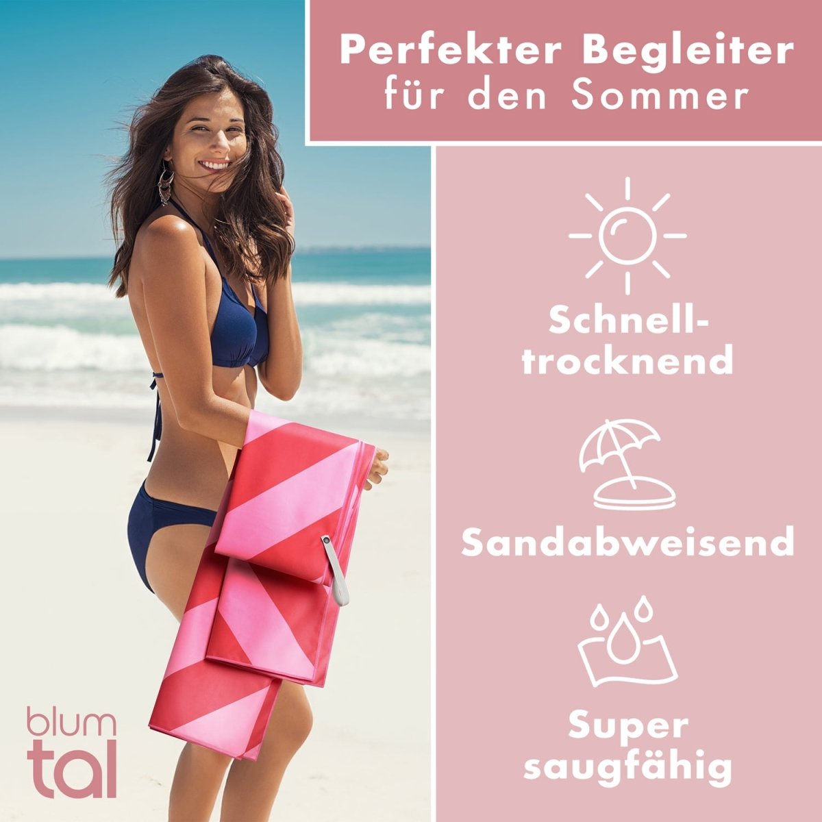 STRANDHANDTUCH aus Mikrofaser - 90x180cm kompakt und schnelltrocknend-
