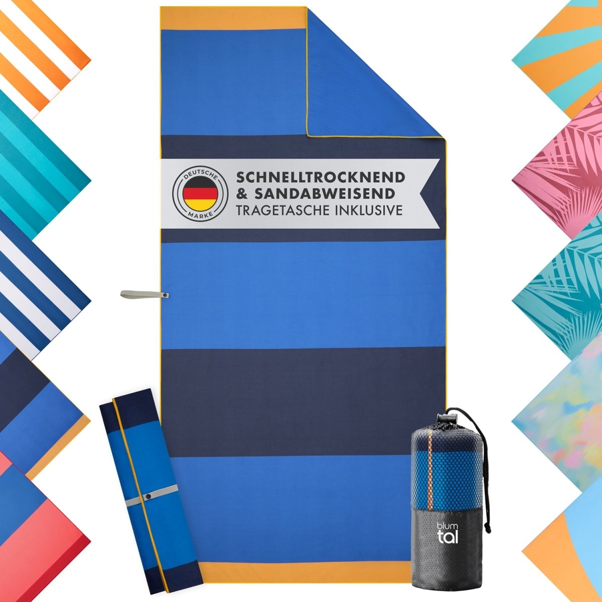 STRANDHANDTUCH aus Mikrofaser - 90x180cm kompakt und schnelltrocknend - 
