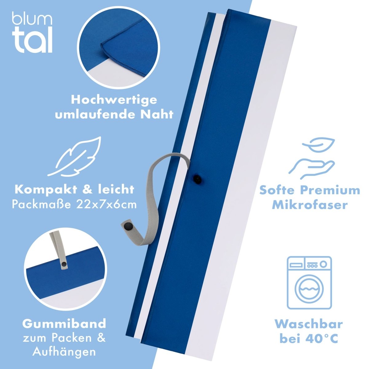 STRANDHANDTUCH aus Mikrofaser - 90x180cm kompakt und schnelltrocknend - 