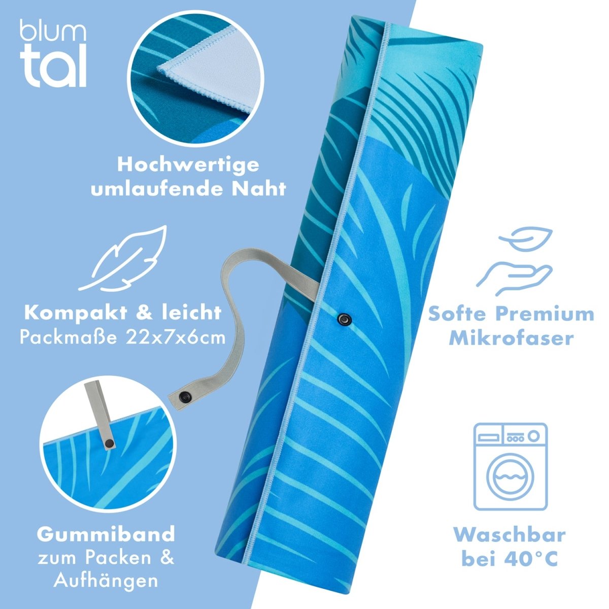 STRANDHANDTUCH aus Mikrofaser - 90x180cm kompakt und schnelltrocknend-