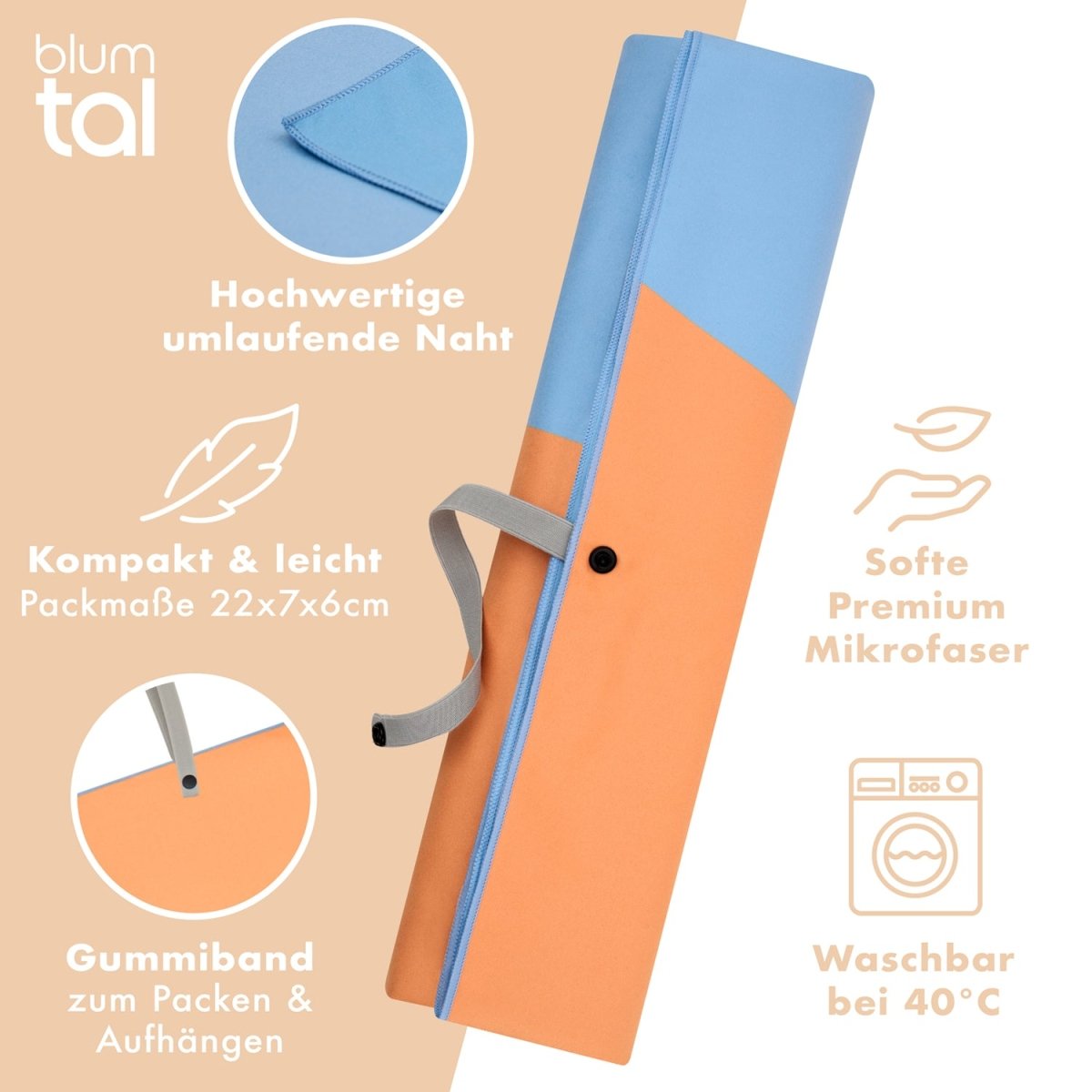 STRANDHANDTUCH aus Mikrofaser - 90x180cm kompakt und schnelltrocknend - 