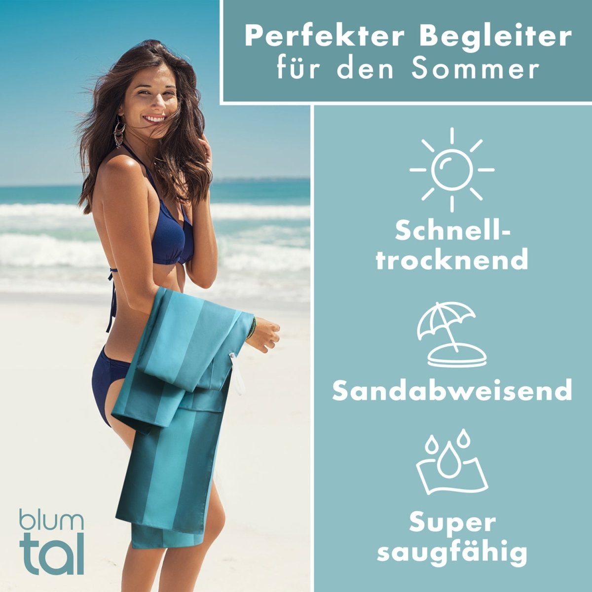 STRANDHANDTUCH aus Mikrofaser - 90x180cm kompakt und schnelltrocknend - 
