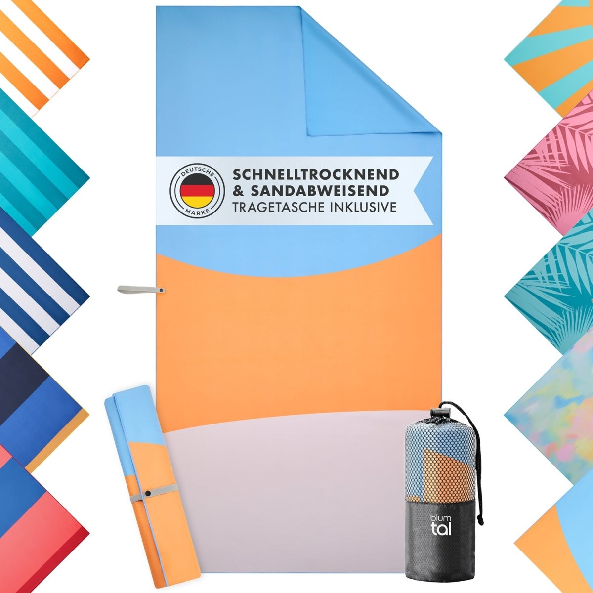 STRANDHANDTUCH aus Mikrofaser - 90x180cm kompakt und schnelltrocknend - 