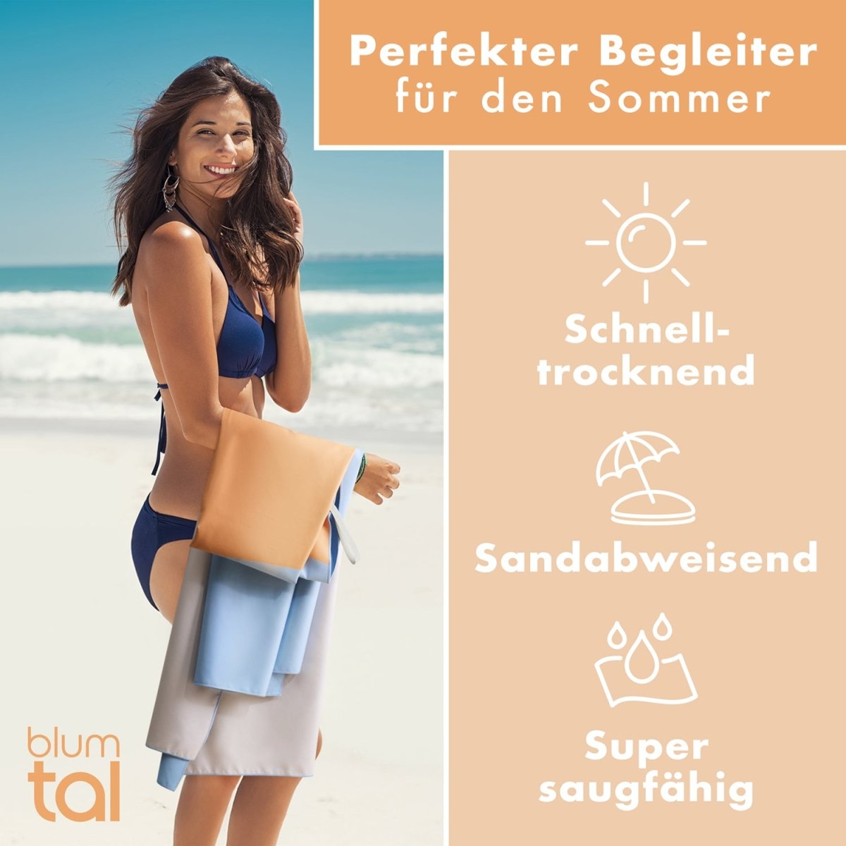 STRANDHANDTUCH aus Mikrofaser - 90x180cm kompakt und schnelltrocknend-