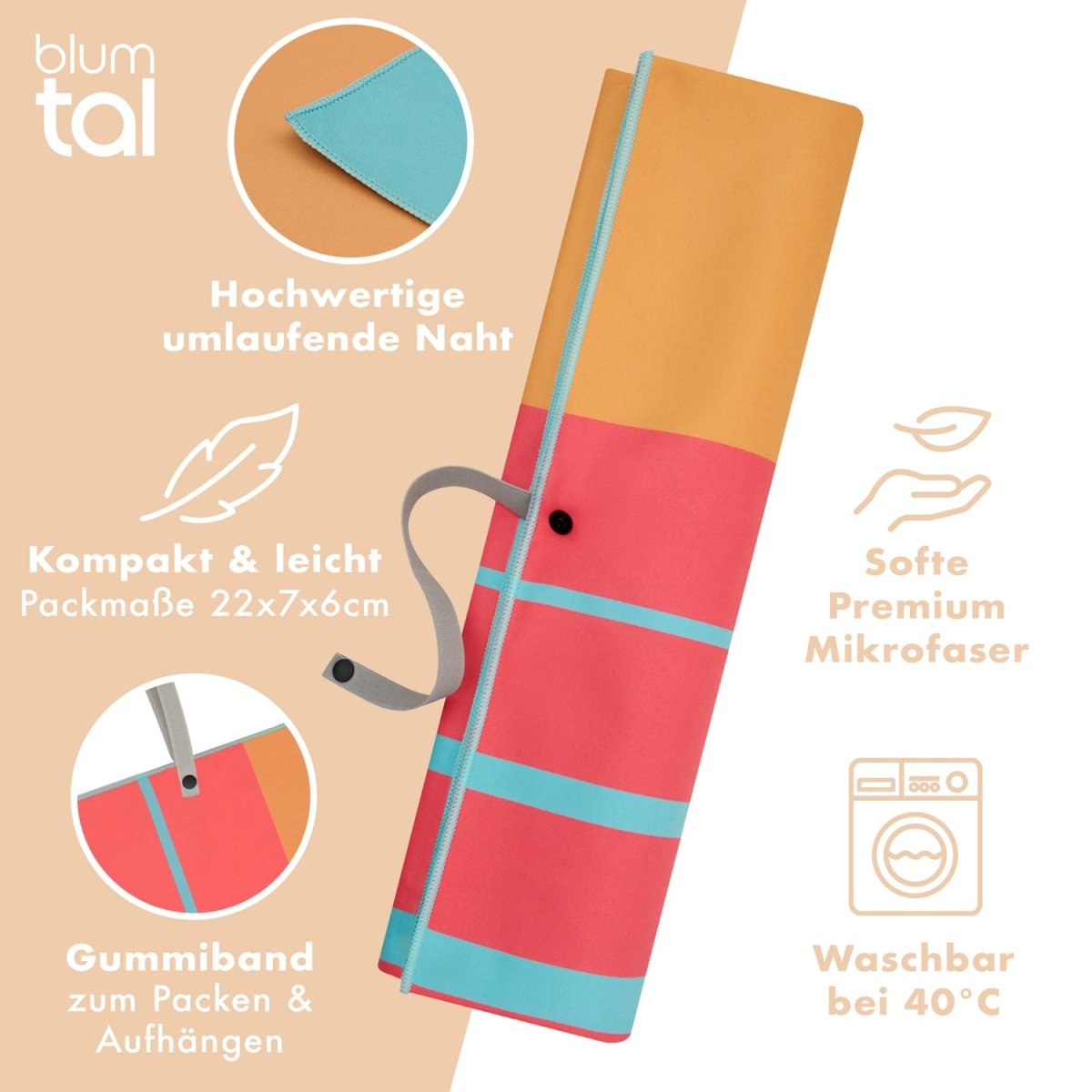 STRANDHANDTUCH aus Mikrofaser - 90x180cm kompakt und schnelltrocknend-