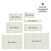 Übersicht verschiedener Größen von Antirutschmatten von blumtal, verfügbar in Einzel- und Doppelpacks, mit Maßangaben von 30x190 cm bis 190x290 cm.