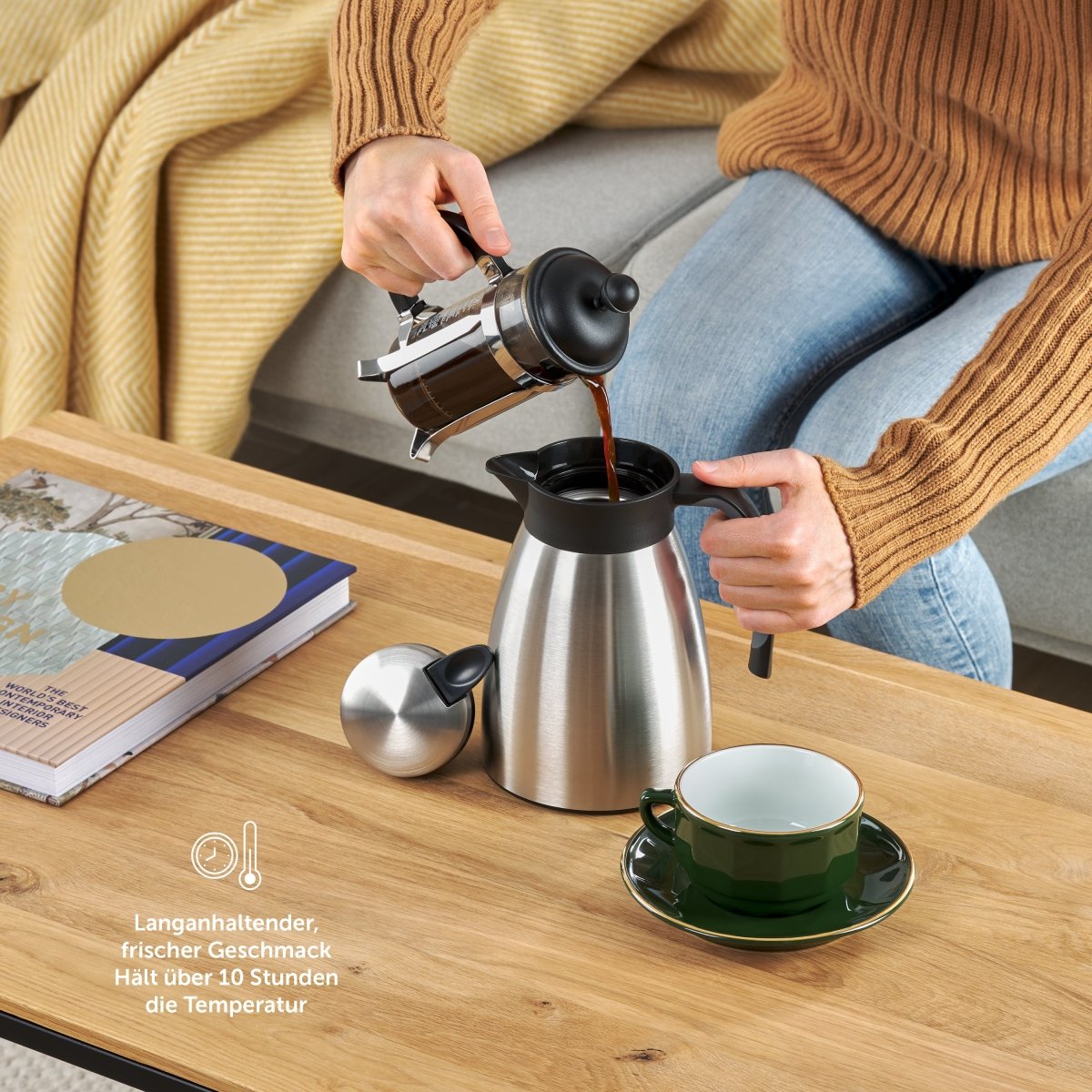 Thermoskanne aus Edelstahl, BPA-freie Isolierkanne mit Quick Tip Verschluss