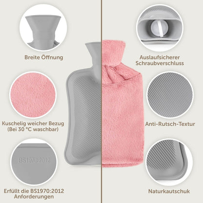 WÄRMEFLASCHE mit Bezug &amp; Tasche aus weichem Kunstfell - 