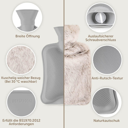 WÄRMEFLASCHE mit Bezug &amp; Tasche aus weichem Kunstfell - 