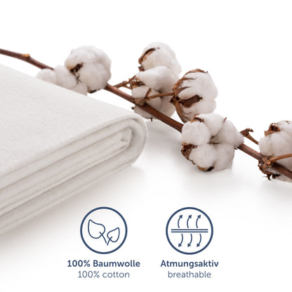 Matratzenschoner aus 100% natürlicher Baumwolle, atmungsaktiv und Oeko-Tex Zertifiziert