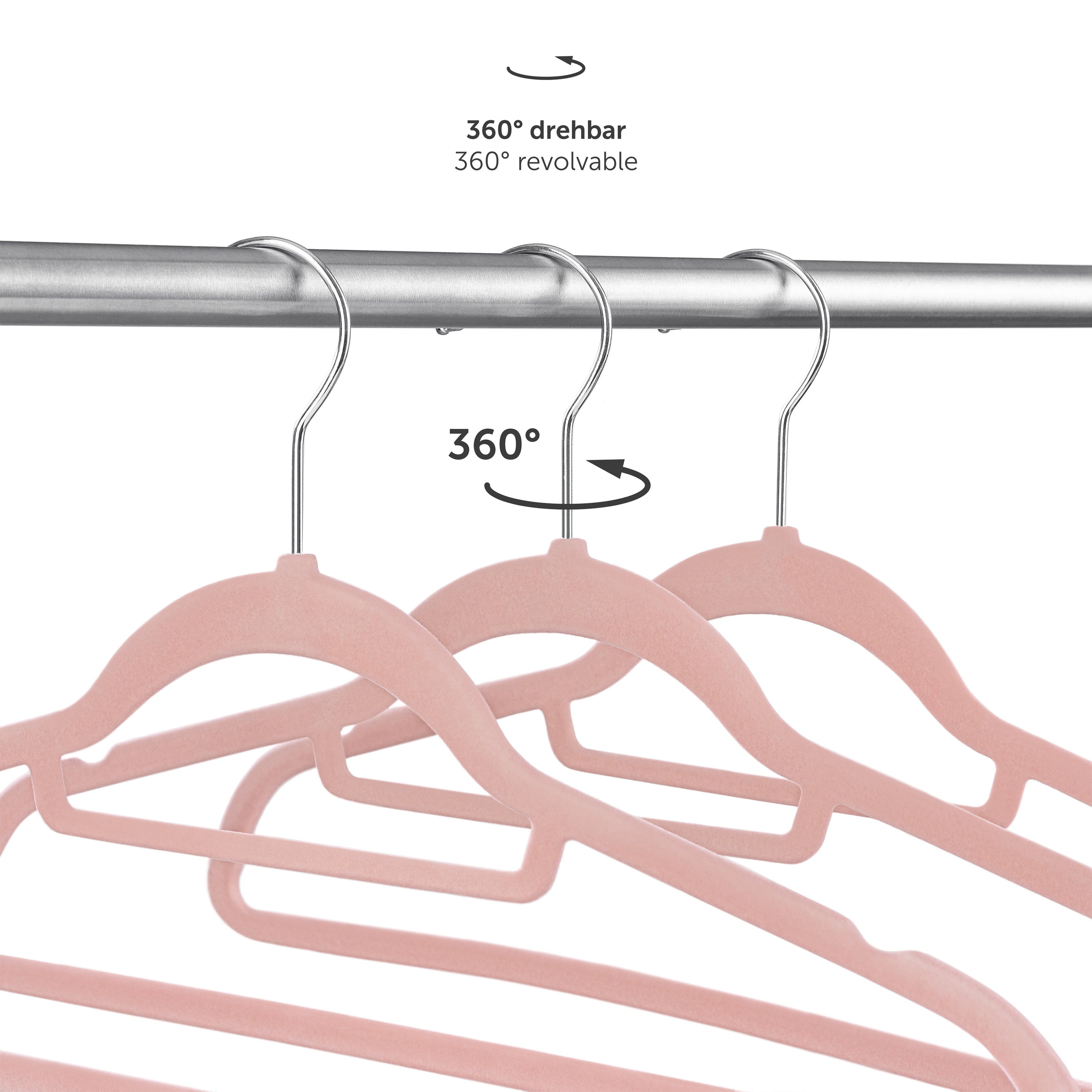 360° drehbare Kleiderbügel die Flexibilität bei der Ausrichtung der Kleidung im Schrank ermöglichen.