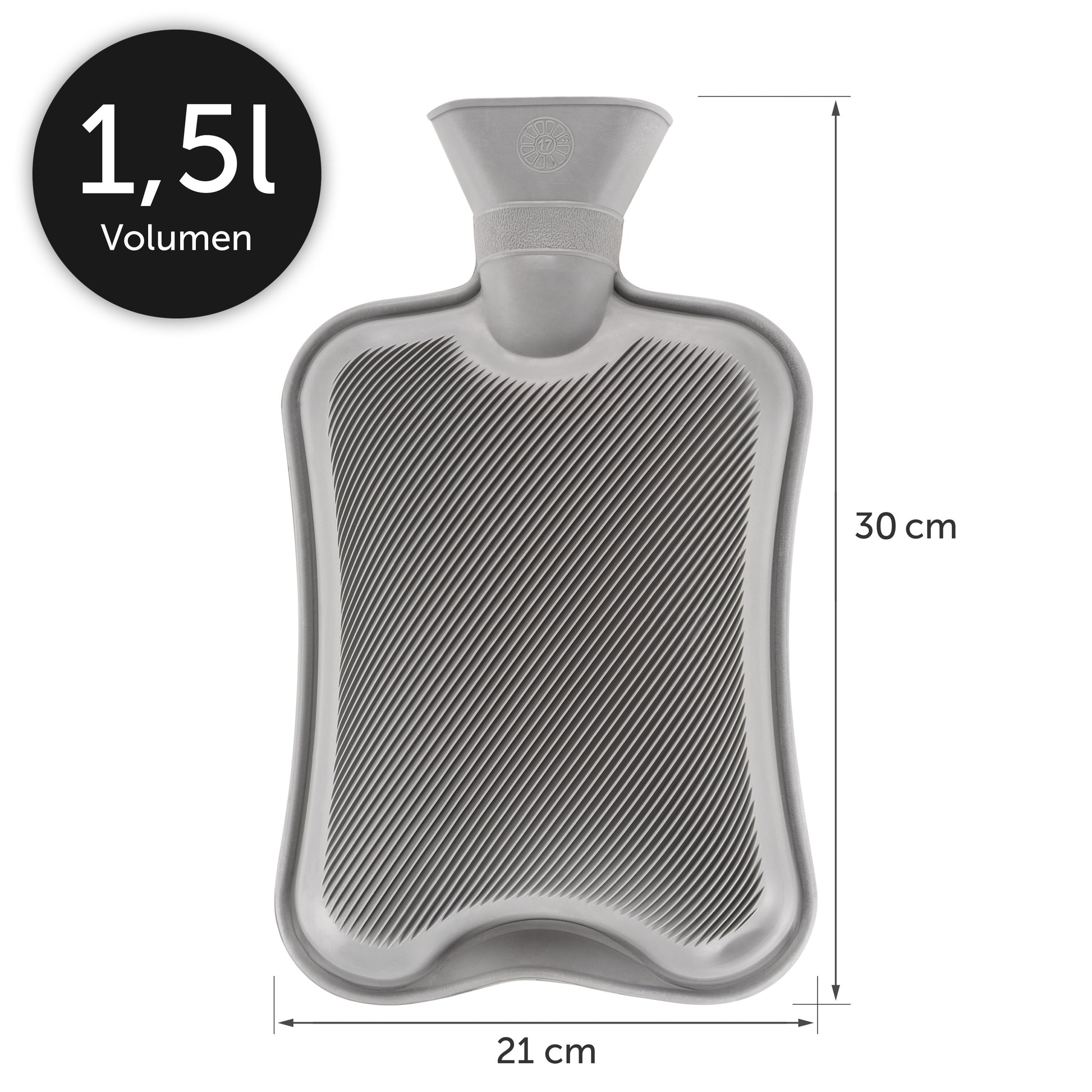 Graue Wärmeflasche Maße 30x21cm und 1,L