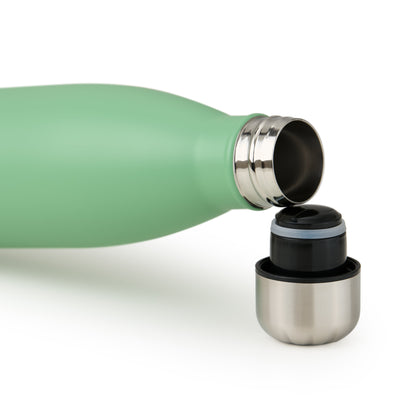 Geöffnete summer grün blumtal Edelstahl-Trinkflasche mit abgeschraubtem Deckel auf weißem Hintergrund.